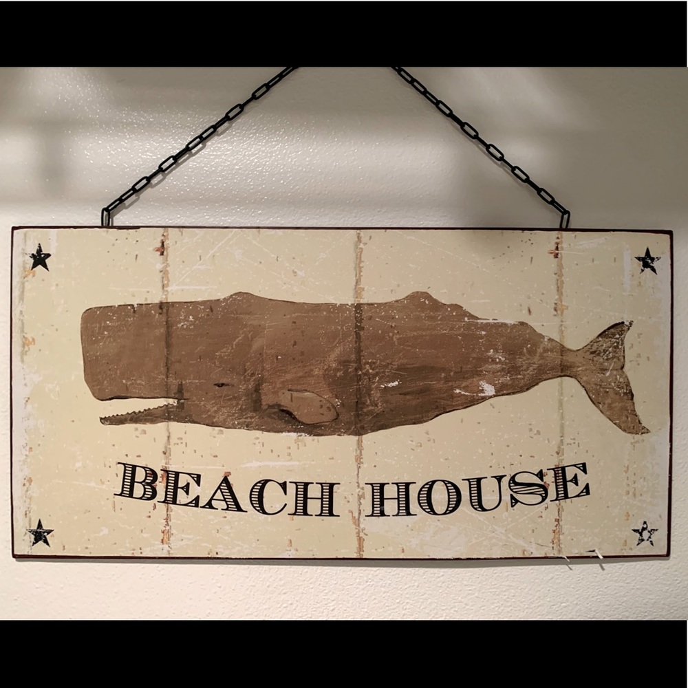 “Beach House” with Whale 🐳 Hanging Metal Sign